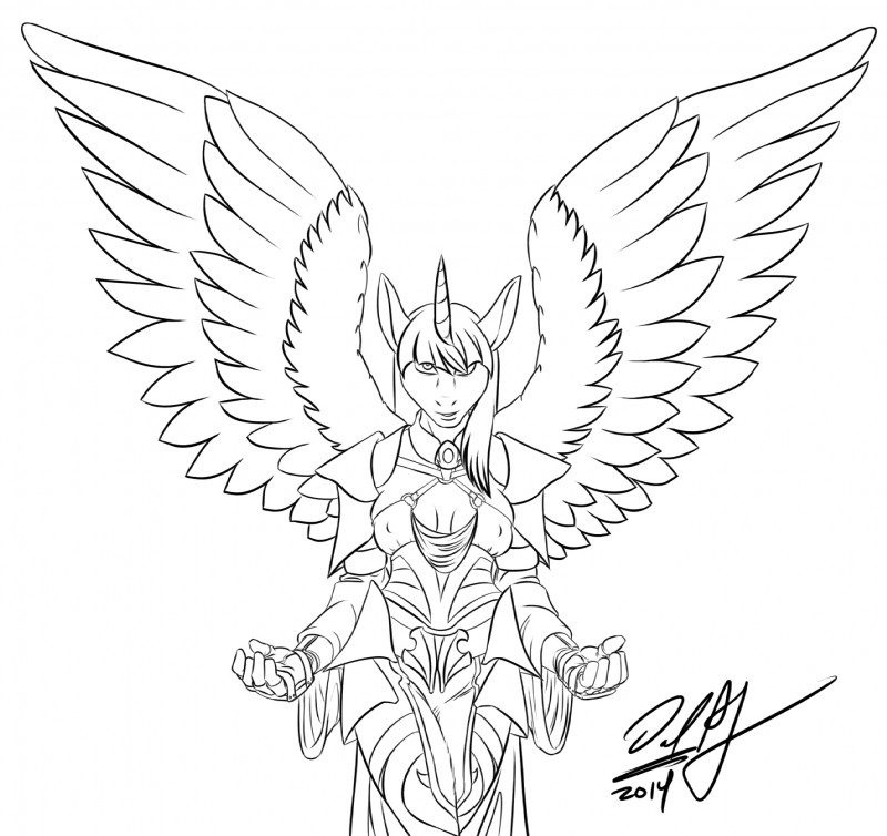 anthro anthrofied armor big_breasts breasts cleavage clothed clothing feathered_wings feathers female hair horn solo wings baikobits friendship_is_magic hasbro my_little_pony mythology twilight_sparkle_(mlp) equid equine mammal mythological_creature mythological_equine winged_unicorn 2014 hi_res monochrome