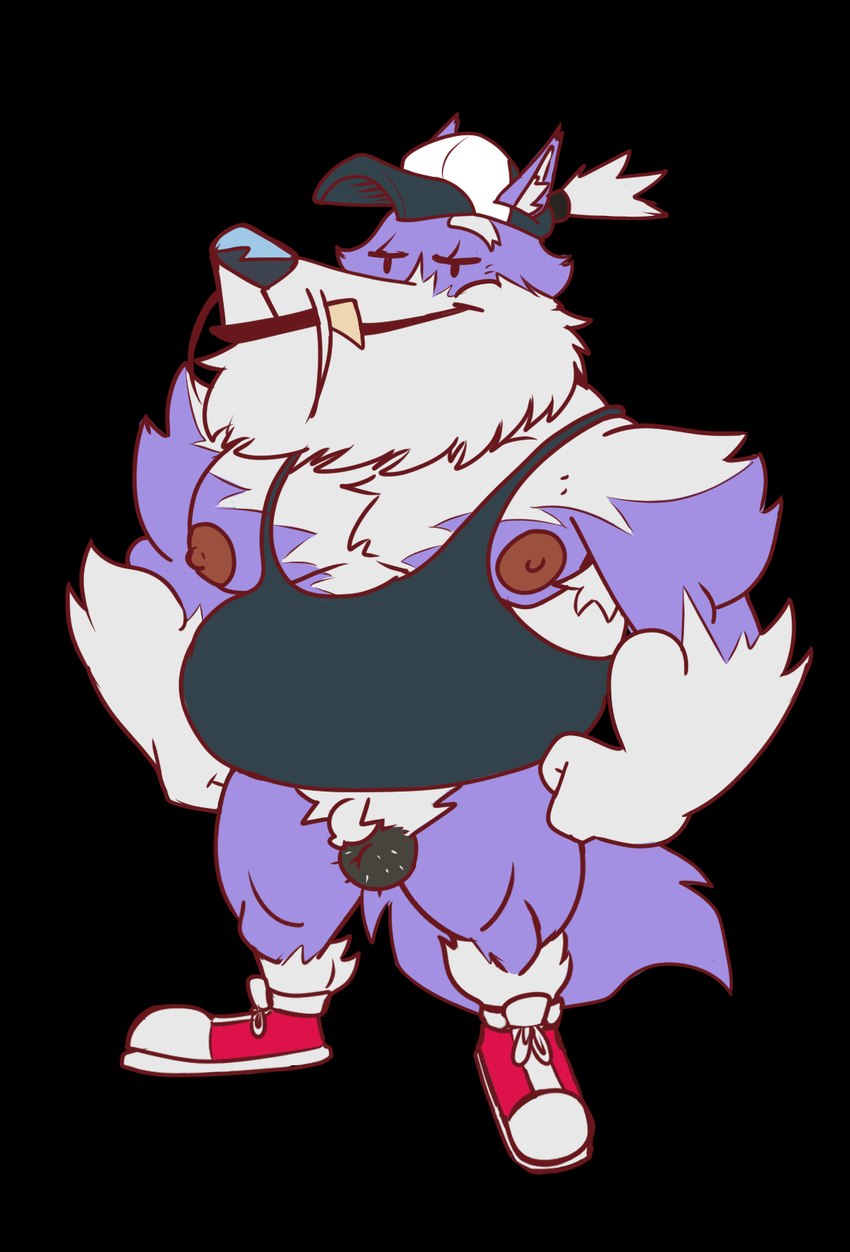 anthro bottomless clothed clothing footwear hat headgear headwear male muscular nipples shirt shoes slightly_chubby solo tank_top toony topwear gerardson gallorefield_(gerardson) canid canine canis mammal wolf alpha_channel hi_res