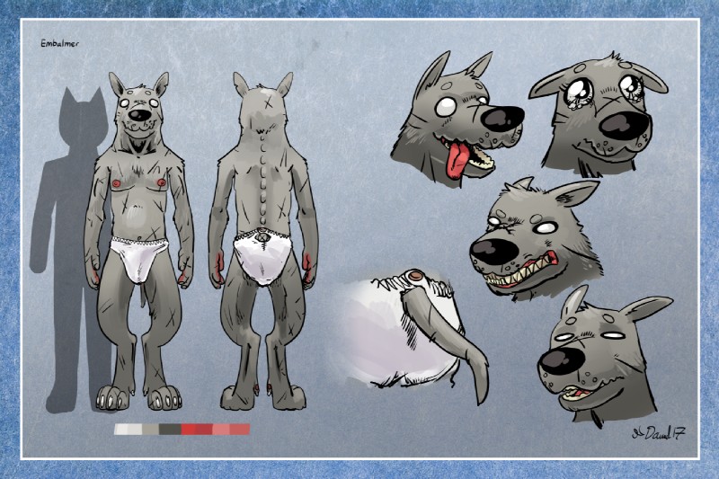 briefs clothed clothing expressions facial_scar fur grey_body grey_fur male nipples scar scrawny solo text tongue underwear p5ych latchkey_kingdom the_embalmer yuman 3:2 digital_media_(artwork) model_sheet