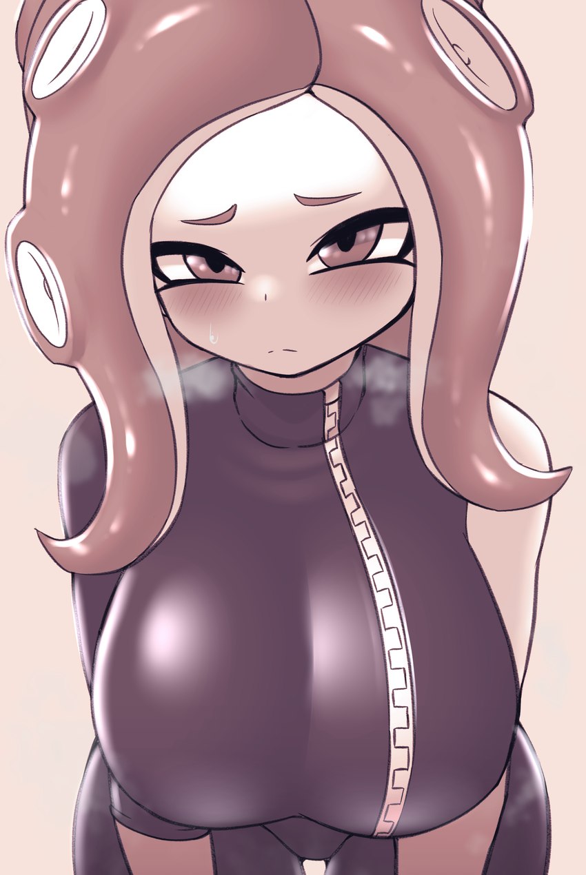 big_breasts blush blush_lines bodily_fluids breasts clothed clothing female solo sweat nobunagapero nintendo splatoon cephalopod marine mollusk octarian octoling absurd_res hi_res