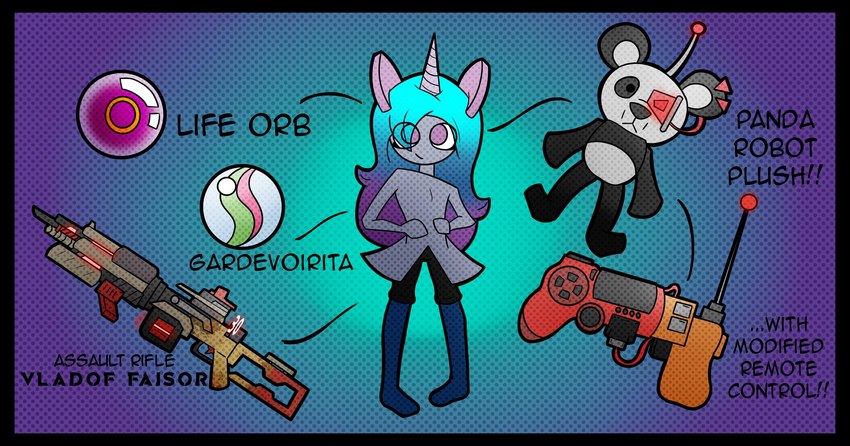 assault_rifle blue_hair controller evolutionary_stone femboy fusion gradient_background gradient_hair gun hair hands_on_hips horn life_orb long_hair long_socks looking_at_viewer male mega_stone micro_calves micro_legs micro_thighs not_furry pink_hair plushie pokemon_fusion purple_eyes ranged_weapon remote_control rifle simple_background slim solo text thin_calves thin_legs thin_thighs unicorn_horn weapon malegardevoir mythology nintendo pokemon maki_(malegardevoir) bear equid equine generation_3_pokemon giant_panda humanoid kirlia mammal mythological_creature mythological_equine pokemon_(species) unicorn 2022 english_text hi_res