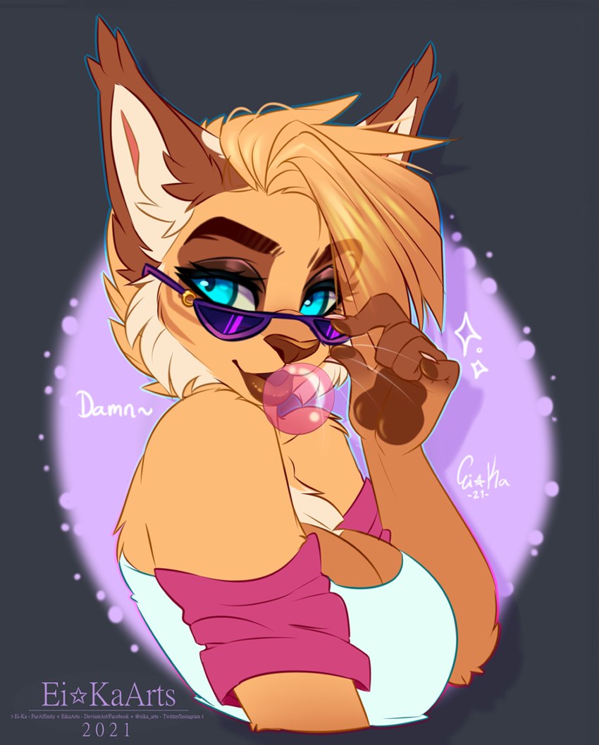 5_fingers anthro blue_eyes breasts clothed clothing eyebrows eyelashes female fingers fur hair solo tan_body tan_fur ei-ka canid canine mammal 2021 digital_media_(artwork)