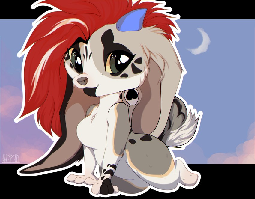 anthro big_ears breasts chibi ears_down featureless_crotch female fur grey_body grey_fur hair happy horn long_ears long_hair looking_at_viewer looking_pleasured muzzle_(object) pivoted_ears red_hair simple_background smile solo tail white_body white_fur shyryp shyryp_(character) canid canine hybrid mammal absurd_res alpha_channel digital_media_(artwork) hi_res