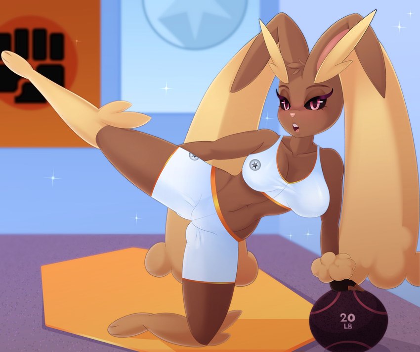 anthro breasts exercise female open_mouth solo workout workout_clothing spicyredfox nintendo pokemon generation_4_pokemon lopunny pokemon_(species) hi_res