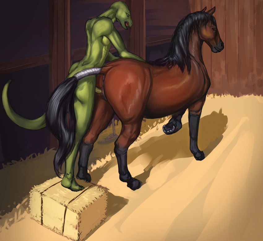 anthro anthro_on_feral anthro_penetrating anthro_penetrating_female anthro_penetrating_feral anus barn bestiality biped black_mane brown_body brown_fur duo erection female female_penetrated feral feral_penetrated fur genitals green_body green_tail height_assist inside interspecies male male/female male_on_feral male_penetrating male_penetrating_female male_penetrating_feral mane nude penetration penile penile_penetration penis penis_in_pussy pussy quadruped sex tail vaginal vaginal_penetration sephrendemon dracenmarx lewis_resmond equid equine horse lizard mammal monitor_lizard reptile scalie hi_res