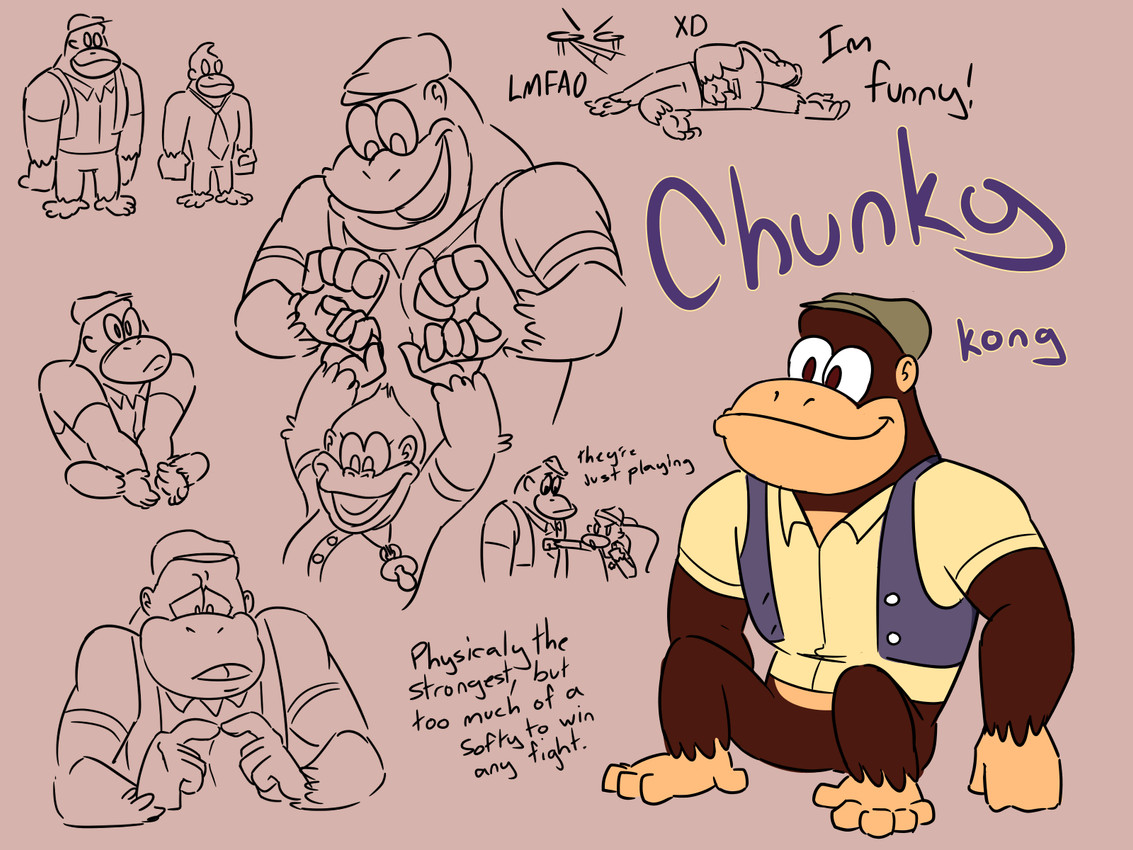 5_fingers 5_toes anthro arm_tuft arms_bent bent_legs black_eyes bottomless bottomless_anthro bottomless_male brown_background brown_body brown_eyes brown_fur brown_necktie brown_tongue button_(fastener) closed_frown closed_smile clothed clothed_male clothing conjoined_eyes elbow_tuft empty_eyes exclamation_point featureless_crotch feet female female_anthro fingers fingers_together fist frown fur furrowed_brow green_clothing green_hat green_headwear group hand_holding hat headgear headwear larger_anthro larger_male lmfao lying male male_anthro mostly_nude mostly_nude_anthro mostly_nude_male mouth_closed muscular muscular_anthro muscular_male necktie necktie_only no_pupils on_side open_clothing open_mouth open_smile open_topwear open_vest pacifier punch purple_clothing purple_topwear purple_vest simple_background sitting size_difference smaller_anthro smaller_female smaller_male smile standing tan_body tan_dress_shirt tan_skin text toes tongue topwear tuft vest xd insertthenewblhere donkey_kong_(series) family_guy_death_pose nintendo chunky_kong donkey_kong_(character) lanky_kong tiny_kong kong mammal primate 2024 4:3 character_name digital_drawing_(artwork) digital_media_(artwork) english_description english_text flat_colors hi_res meme multiple_images cousins_(lore)