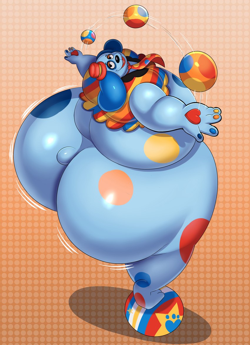 anthro balancing belly big_butt blue_body blue_fur bottom_heavy butt clothing floppy_ears fur hat headgear headwear huge_butt hyper hyper_butt juggling looking_at_viewer male necktie overweight overweight_anthro overweight_male slightly_chubby smile solo spots thick_thighs wide_hips megacoolbear_(artist) welcome_home barnaby_beagle beagle canid canine canis domestic_dog hunting_dog mammal scent_hound absurd_res hi_res