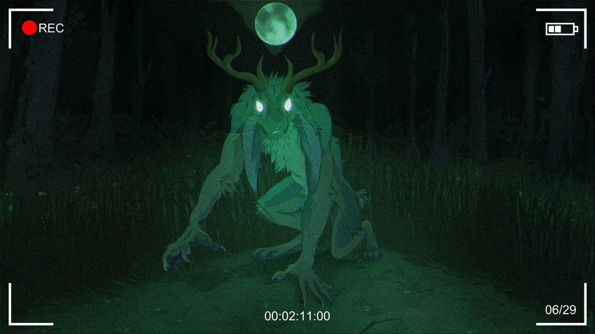 anthro antlers arm_tuft camera_view chest_tuft elbow_tuft empty_eyes floppy_ears grass horn knee_tuft leg_tuft long_ears looking_at_viewer male moon night outside plant solo tree tuft unsigned whiskers blackscour jackalope lagomorph mammal 16:9 full-length_portrait hi_res portrait restricted_palette widescreen