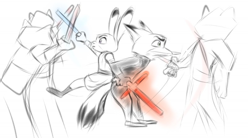 anthro blue_lightsaber clothed clothing crossguard crossguard_lightsaber female fight flat_chested fur group holding_object holding_weapon lightsaber male melee_weapon red_lightsaber simple_background topwear weapon gokhan16 disney star_wars zootopia judy_hopps kylo_ren nick_wilde rey_(star_wars) canid canine fox lagomorph leporid mammal rabbit red_fox true_fox 2017 black_and_white hi_res line_art monochrome