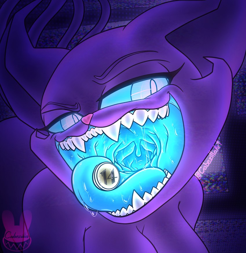 3_tails anthro big_breasts blue_eyes blue_insides blue_mouth blue_sclera blue_tongue bodily_fluids breasts cheek_tuft cleavage clothed clothing cyan_insides eyelashes facial_tuft fangs female fur glowing glowing_mouth mouth_shot multi_tail open_mouth pupils purple_body purple_fur saliva sharp_teeth slit_pupils solo static tail teeth tongue tuft uvula cabezilla luigi's_mansion mario_bros nintendo polterkitty domestic_cat felid feline felis ghost mammal spirit undead hi_res