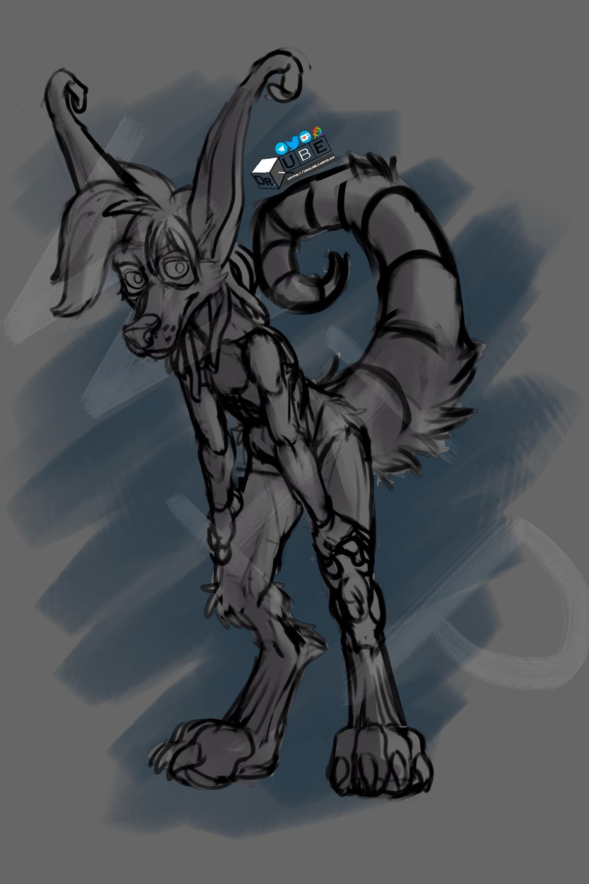 digitigrade hands_on_knees hands_on_legs long_ears looking_at_viewer male smile smiling_at_viewer smirk smirking_at_viewer tail drqube crux 2:3 full-length_portrait hi_res portrait sketch unfinished