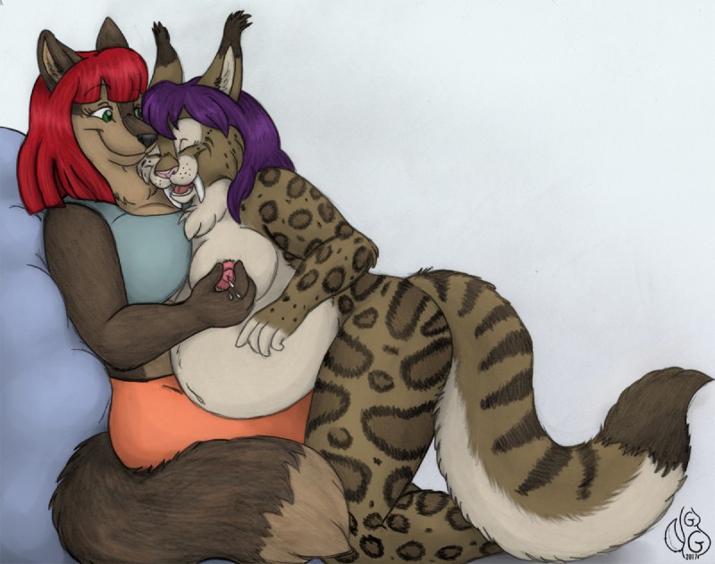 anthro bodily_fluids breast_milking duo female female/female hair lactating pregnant pregnant_anthro pregnant_female geckoguy123456789 spottedchai canid canine canis felid feline lynx mammal wolf