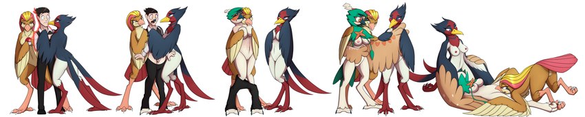 anthro anthro_transformation assimilation avian_feet beak beak_growth bottomwear breast_grab breasts claws clothed clothing cunnilingus dress_shirt facesitting feather_growth feathered_wings feathers female female/female fully_clothed gender_transformation group group_sex growth hand_on_breast human_to_anthro male male/female mtf_transformation nude oral pants sex shirt simple_background sitting_on_another species_transformation tail tail_growth threesome topwear transformation transformation_sequence trio vaginal vest white_background wide_image winged_arms wings tomek1000 nintendo pokemon avian decidueye generation_1_pokemon generation_3_pokemon generation_7_pokemon human mammal pidgeot pokemon_(species) swellow absurd_res hi_res long_image