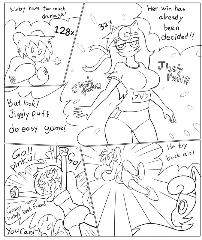 alternate_species bottomwear breasts clothing dialogue female fight hair half-closed_eyes hoodie humanoidized kerchief long_hair long_tail male narrowed_eyes navel shirt short_hair t-shirt tail text topwear minus8 kirby_(series) nintendo pokemon super_smash_bros. gooey_(kirby) kirby kirby_boy_(minus8) alien generation_1_pokemon humanoid jigglypuff mammal pokemon_(species) 2018 absurd_res comic crossover digital_media_(artwork) english_text hi_res monochrome