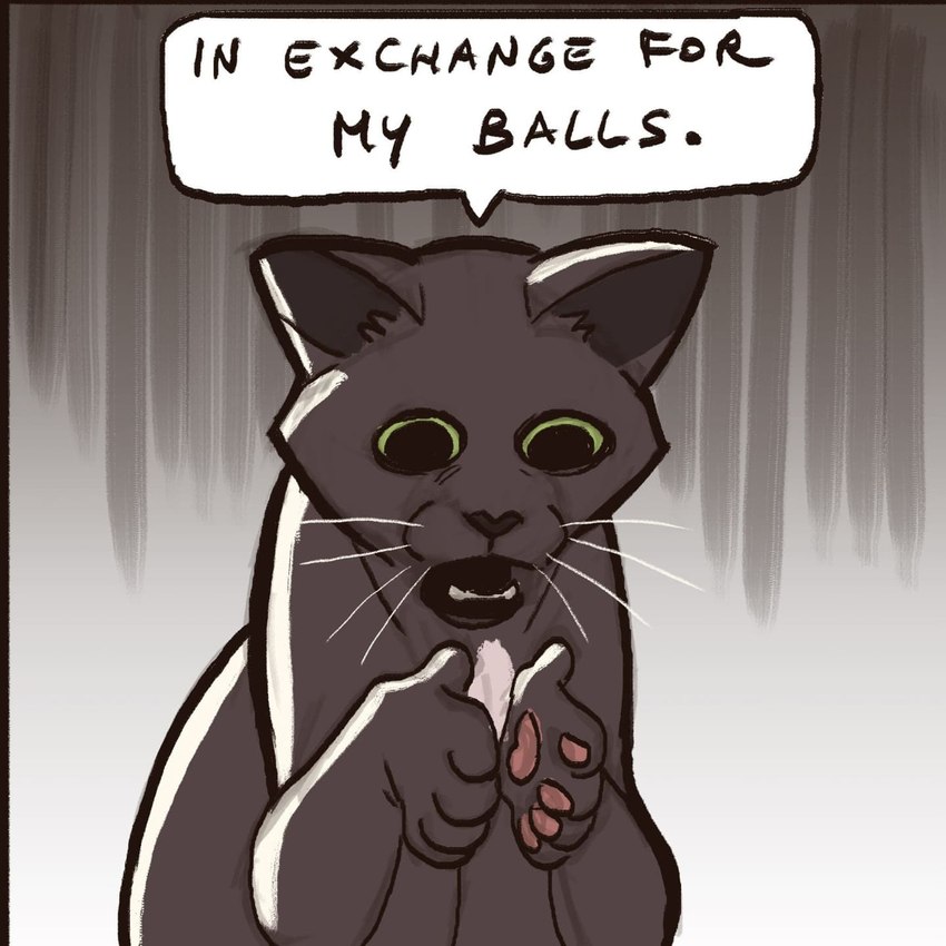 ambiguous_gender dialogue feral green_eyes pawpads paws solo speech_bubble text whiskers panthera_arven leo_(panthera_arven) domestic_cat felid feline felis mammal 1:1 english_text hi_res