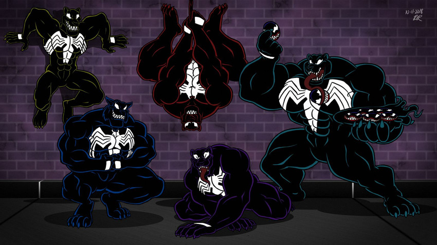 abs anthro arthropod_webbing biceps black_body cookie food group male muscular muscular_anthro muscular_male pecs teeth tongue white_eyes gepredators marvel venom_(marvel) alien bear canid canine canis felid feline mammal pantherine wolf 16:9 hi_res widescreen