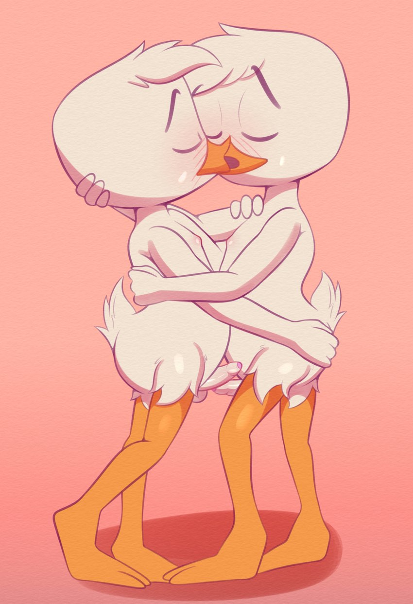 anthro balls blush duo eyes_closed genitals hand_on_butt humanoid_genitalia humanoid_penis kissing male male/male nude penis romantic simple_background small_penis thin_calves thin_legs thin_thighs young limettin disney ducktales ducktales_(2017) huey_duck louie_duck anatid anseriform avian bird duck absurd_res hi_res brother_(lore) brothers_(lore) incest_(lore) sibling_(lore)