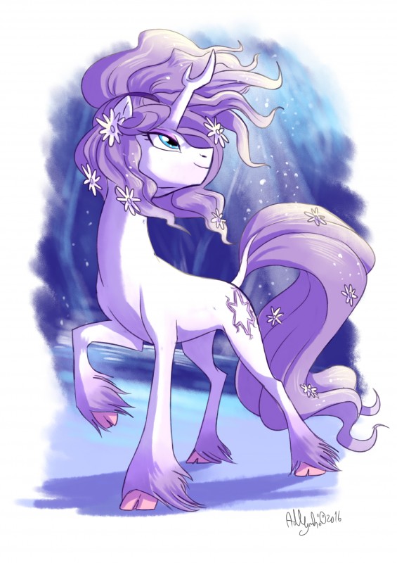 abstract_background blue_eyes cloven_hooves cutie_mark female feral flower fur hair hooves horn plant purple_hair smile solo tree_of_harmony white_body white_fur adlynh hasbro my_little_pony mythology harmony_(mlp) equid equine mammal mythological_creature mythological_equine unicorn 2016 absurd_res hi_res