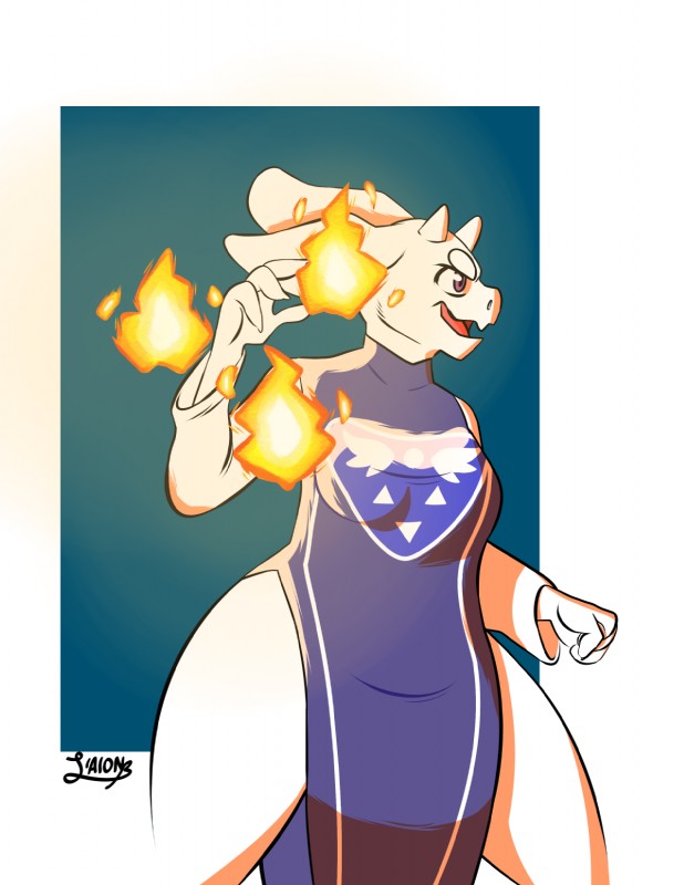 anthro breasts claws clothing female fire fur horn long_ears open_mouth simple_background solo tongue wide_hips laionss undertale undertale_(series) toriel boss_monster_(undertale) bovid caprine mammal hi_res