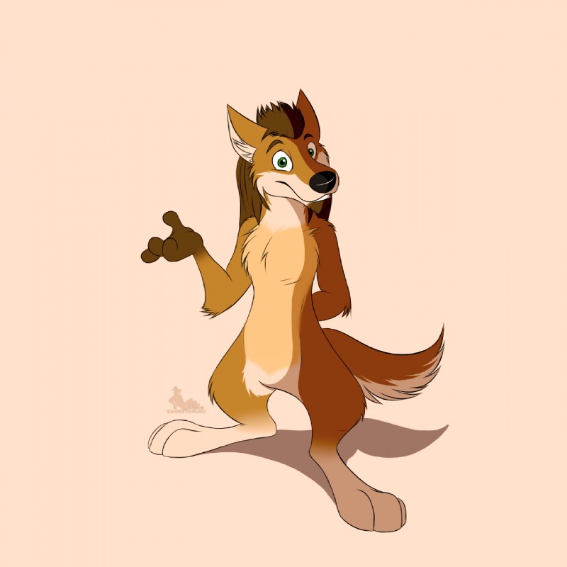 anthro big_feet brown_body brown_fur feet fur green_eyes happy male paws simple_background smile solo toony gangstaguru bundadingy canid canine canis dingo mammal 1:1 hi_res