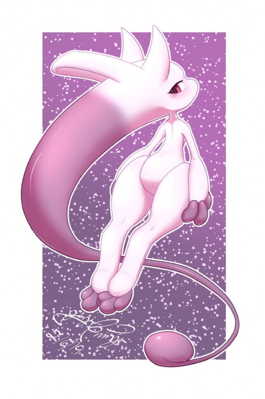 3_fingers 3_toes ambiguous_gender anthro biped border feet fingers floating midair nude purple_background purple_eyes simple_background solo toes toony white_border gingy_k_fox nintendo pokemon generation_6_pokemon legendary_pokemon mega_evolution mega_mewtwo mega_mewtwo_y pokemon_(species) 2019 cool_colors digital_drawing_(artwork) digital_media_(artwork) full-length_portrait hi_res portrait purple_theme signature