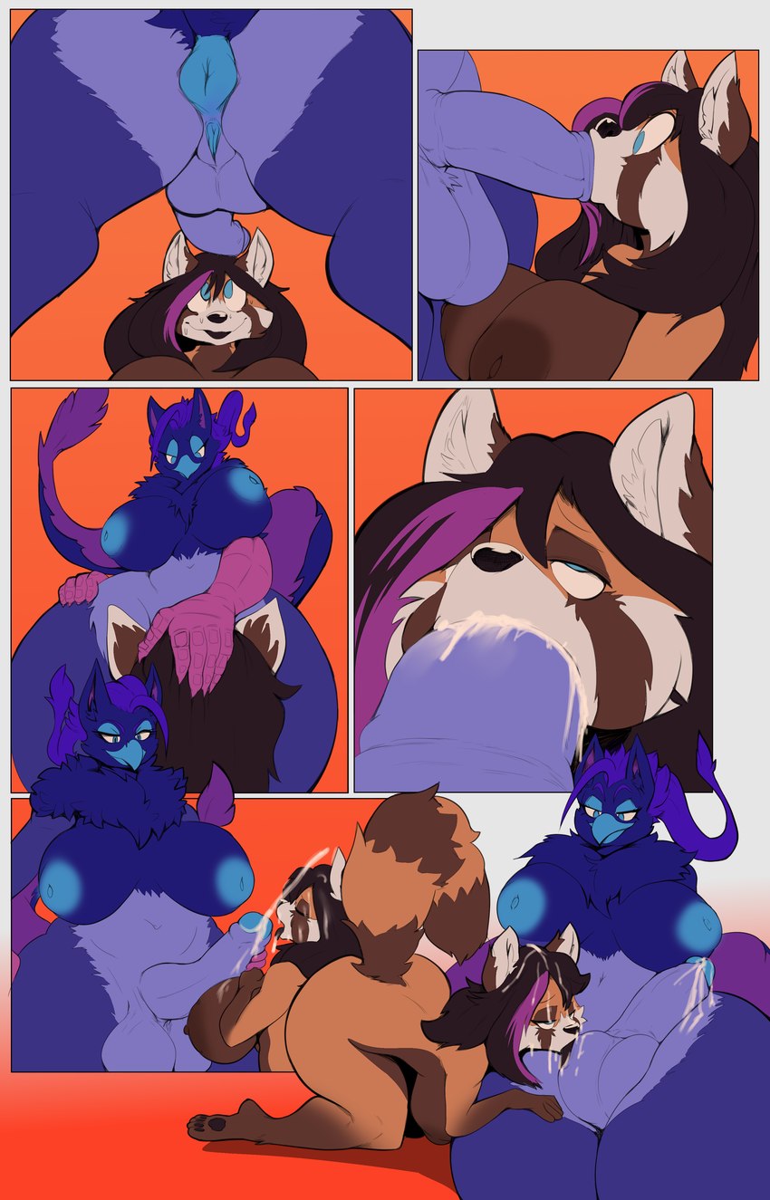 5_fingers all_fours anthro anthro_on_anthro anthro_penetrated anthro_penetrating anthro_penetrating_anthro anus areola backsack ball_lick balls beak bent_over big_balls big_breasts big_penis biped black_nose blue_anus blue_areola blue_balls blue_body blue_ears blue_eyes blue_feathers blue_foreskin blue_glans blue_inner_ear_fluff blue_nipples blue_penis blue_pussy blue_tail bodily_fluids breasts brown_areola brown_body brown_countershading brown_ears brown_fur brown_hair brown_nipples brown_pawpads brown_tail cheek_tuft countershade_fur countershade_legs countershade_neck countershade_torso countershading cum cum_in_hair cum_in_mouth cum_inside cum_on_face cum_on_self cumshot curvy_figure duo ejaculation erection eyelashes eyes_closed facial_markings facial_tuft feathers fellatio female female_penetrated fingers fluffy fluffy_tail foreskin fucked_silly fur genital_fluids genitals glans gloves_(marking) hair half-closed_eyes hand_on_another's_head hand_on_head head_markings herm herm/female herm_penetrating herm_penetrating_female highlights_(coloring) huge_balls huge_breasts humanoid_genitalia humanoid_hands humanoid_penis inner_ear_fluff intersex intersex/female intersex_penetrating intersex_penetrating_female interspecies inverted_nipples leg_markings licking looking_at_another looking_at_partner markings monotone_hair multicolored_body multicolored_ears multicolored_feathers multicolored_fur multicolored_hair multicolored_tail narrowed_eyes navel neck_tuft nipples nude open_mouth oral oral_penetration orange_background orgasm partially_retracted_foreskin pawpads penetration penile penile_penetration penis pink_body ponytail puffy_anus purple_body purple_feathers purple_hair purple_highlights purple_inner_ear purple_tail pussy ring_(marking) ringed_tail sex simple_background sitting slightly_chubby smile socks_(marking) standing striped_markings striped_tail stripes tail tail_mane tail_markings tail_tuft thick_thighs tongue tongue_out tuft two_tone_ears two_tone_hair two_tone_tail voluptuous white_body white_ears white_fur white_inner_ear white_inner_ear_fluff wide_hips lyme-slyme mythology luvalind_blue sen_(looneyluna) ailurid avian gryphon mammal mythological_avian mythological_creature red_panda absurd_res colored comic digital_media_(artwork) hi_res