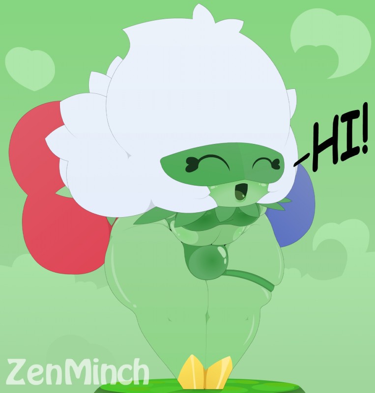 breasts bulge dialogue eyelashes eyes_closed flower green_background green_body gynomorph hair intersex leaning leaning_forward legband mask not_furry open_mouth plant simple_background small_breasts solo text thick_thighs thighband white_hair wide_hips tzokatli nintendo pokemon roseboy_(tzokatli) elemental_creature elemental_humanoid flora_fauna flower_creature flower_humanoid generation_4_pokemon humanoid plant_humanoid pokemon_(species) roserade english_text hi_res male_(lore)