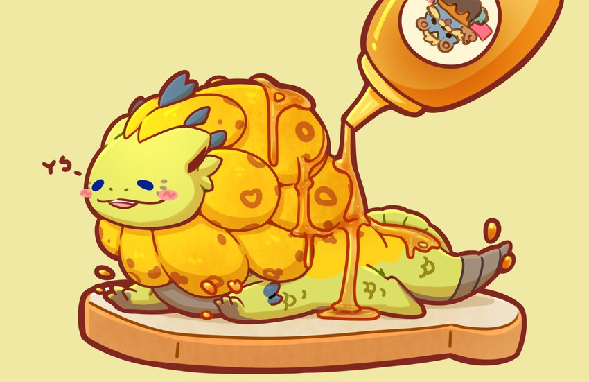 blue_eyes bread chibi feral food food_on_body honey_(food) male simple_background solo sponge ep745692 capcom monster_hunter leviathan_(mh) ludroth royal_ludroth scalie hi_res