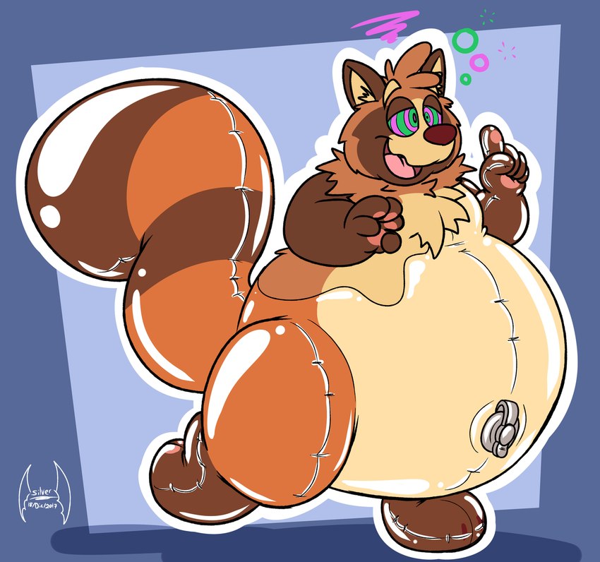 5_fingers air_valve anthro belly big_belly big_tail blue_background brown_arms brown_body brown_ears brown_fur brown_markings brown_nose eyebrows facial_markings fingerpads fingers fur geometric_background head_markings head_tuft huge_tail hypnosis implied_inflation inflatable inflatable_transformation leg_markings male markings mid_transformation mind_control neck_tuft overweight overweight_anthro overweight_male pawpads pink_pawpads pink_tongue ring_(marking) ringed_eyes simple_background snout snout_markings socks_(marking) solo tail tan_belly tan_body tan_eyebrows tan_fur tan_inner_ear tan_markings tongue toony transformation tuft soul-silver-dragon marcus_fukuyama animate_inanimate canid canine living_inflatable mammal raccoon_dog tanuki 2017 digital_media_(artwork) hi_res