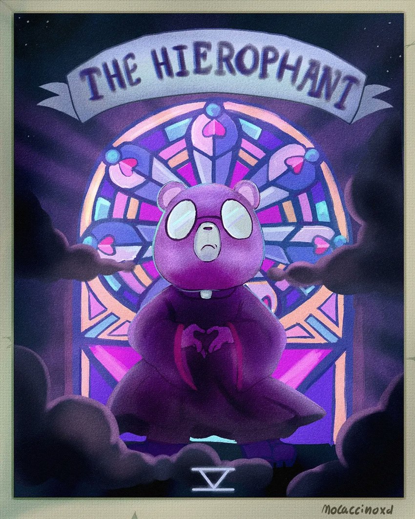 anthro biped card card_template clothed clothing cloud detailed_background eyewear fortune_telling glasses humanoid_hands major_arcana night priest purple_body solo tarot tarot_card the_hierophant_(tarot) mocaccinoxd unicorn_wars padre_(unicorn_wars) bear mammal 2023 4:5 hi_res