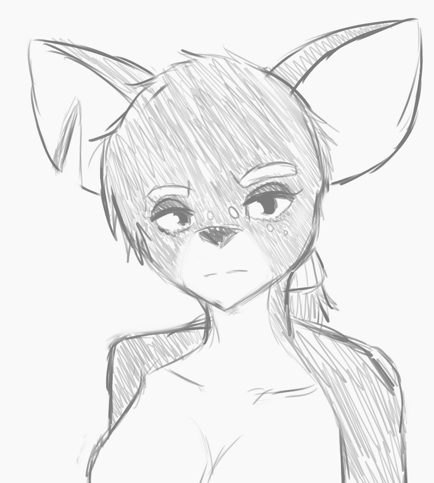 anthro eyebrows female freckles fur hair looking_at_viewer multicolored_body multicolored_fur ponytail serious_face solo spots thick_eyebrows qunteki the_testimony_of_trixie_glimmer_smith nikita_perovskia deer mammal bust_portrait monochrome portrait sketch