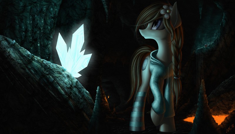 blue_eyes braided_hair brown_hair clothing cutie_mark detailed_background female feral flower hair hoodie hooves long_hair plant solo standing topwear underground zigword hasbro my_little_pony fan_character earth_pony equid equine horse mammal pony 2016 detailed hi_res