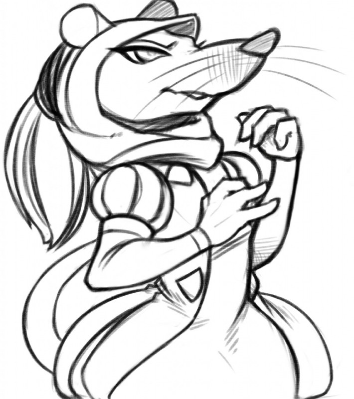 anthro clothed clothing female hair hood ponytail smile solo florecentmoo armello league_of_geeks zosha_(armello) mammal murid murine rat rodent greyscale hi_res monochrome