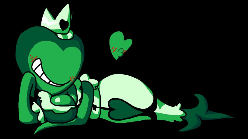 breasts cleavage cleavage_cutout clothed clothing cutout eyeless female fully_clothed green_body green_skin heart_symbol lying maid_uniform not_furry on_side pose smile solo teeth tentacles uniform fasttrash deltarune undertale_(series) darkner hathy humanoid monster 16:9 alpha_channel hi_res widescreen