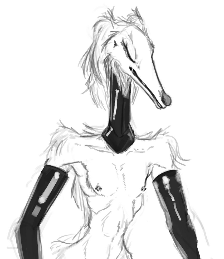 anthro clothing eyes_closed fur gloves handwear latex latex_clothing latex_gloves latex_handware latex_handwear latex_neckwear male neckwear nipple_piercing nipples piercing skinny solo yamabat borzoi canid canine canis domestic_dog hunting_dog mammal sighthound hi_res monochrome