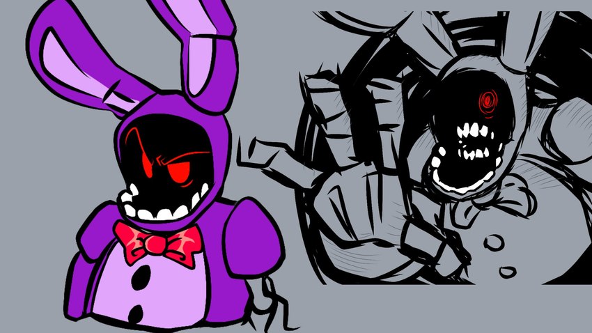 4_fingers anthro bow_tie button_(fastener) countershading exposed_endoskeleton fingers fur glistening_bow grey_background machine male metal missing_arm multi_teeth purple_body purple_countershading purple_ears purple_fur purple_inner_ear rabbit_ears red_bow_tie red_eyes robot_gore simple_background solo teeth springhell1201 five_nights_at_freddy's five_nights_at_freddy's_2 scottgames withered_bonnie_(fnaf) animatronic lagomorph leporid mammal rabbit robot 16:9 2023 digital_drawing_(artwork) digital_media_(artwork) hi_res partially_colored widescreen