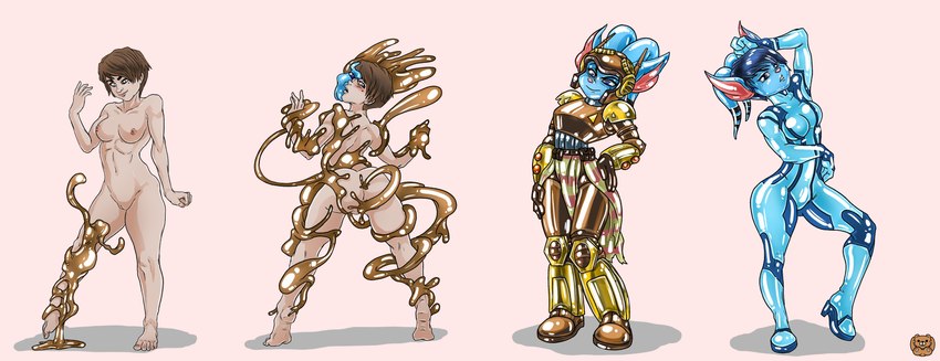 anthro armor base_one_layout basic_sequence blue_eyes brown_eyes brown_hair duo female four_frame_image four_frame_sequence goo_transformation hair human_to_anthro latex latex_body linear_sequence looking_at_self looking_at_viewer neomorph_(neopets) nude one_row_layout penetration pose simple_background species_transformation tentacle_penetration tentacles transformation transformation_sequence zero_suit grizzlydafurry_(artist) metroid neopets nintendo ylana_skyfire acara_(neopets) human mammal neopet_(species) symbiote absurd_res hi_res sequence