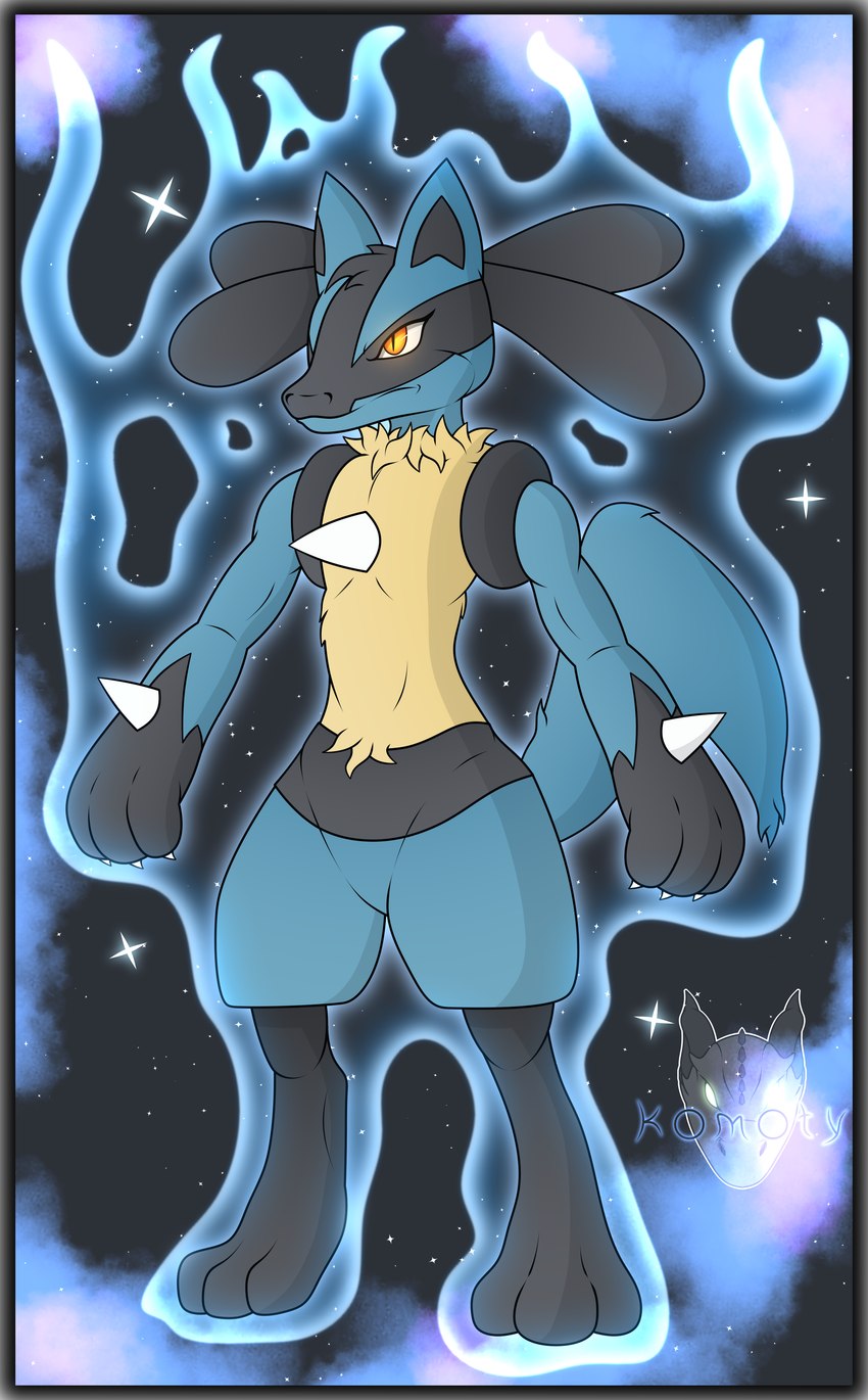 anthro aura female glowing glowing_eyes solo space star rauta2 nintendo pokemon generation_4_pokemon lucario pokemon_(species) absurd_res hi_res