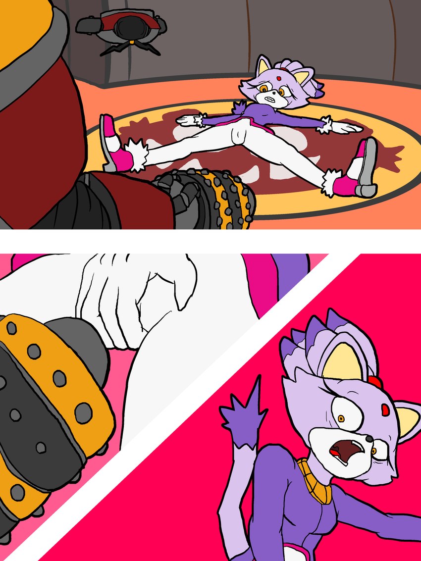 anthro camel_toe camera covering covering_crotch dildo drone female fur horrified imminent_rape lying machine male male/female on_back open_mouth purple_body purple_fur ridged_dildo scared sex_toy spread_legs spreading pornwhal sega sonic_the_hedgehog_(series) blaze_the_cat dr._eggman domestic_cat felid feline felis mammal robot 3:4 absurd_res hi_res