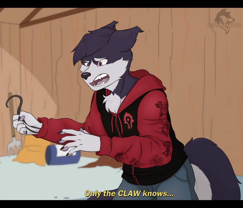 anthro black_bars blue_body blue_fur chest_tuft clothed clothes_hanger clothing dialogue ears_back fake_screencap fangs fur head_tuft hoodie male parody pawpads paws pivoted_ears purple_eyes solo teeth text tongue topwear tuft conditional_dnp grinn3r cartoon_network ed_edd_n_eddy aaron_mckay canid canine canis domestic_dog husky mammal nordic_sled_dog spitz 2022 letterbox meme redraw subtitled