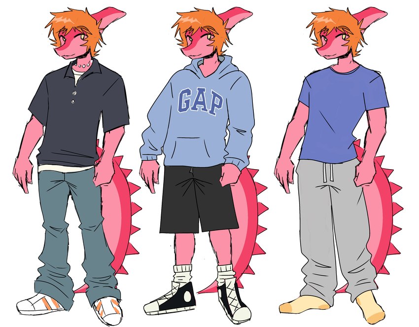 5_fingers anthro blue_clothing blue_hoodie blue_topwear bone_frill bottomwear clothing denim denim_bottomwear denim_clothing fingers footwear frill_(anatomy) grey_sweatpants hair hoodie jeans long_tail looking_at_viewer magenta_body magenta_scales male orange_hair pants pink_body pink_scales scales shoes short_hair shorts simple_background smile sneakers snout socks solo spiked_tail spikes spikes_(anatomy) sweatpants tail topwear white_background yellow_clothing yellow_eyes yellow_footwear yellow_socks spoopy's_art_slave witchpanda cavemanon_studios gap_inc. snoot_game tommy_(snoot_game) dinosaur hadrosaurid ornithischian ornithopod parasaurolophus prehistoric_species reptile scalie 2024 absurd_res digital_drawing_(artwork) digital_media_(artwork) hi_res