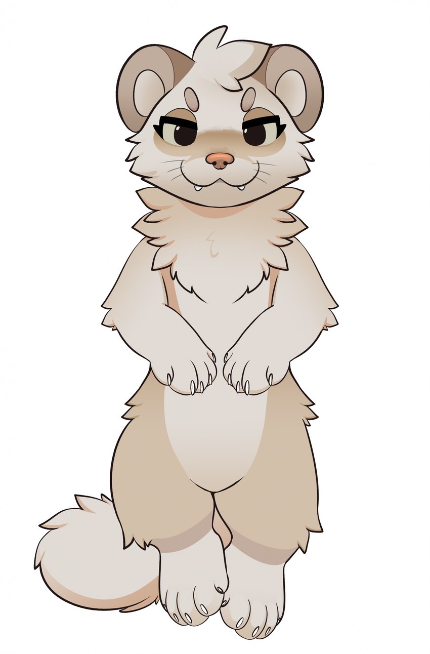 ambiguous_gender cheek_tuft cute_fangs facial_tuft fangs featureless_crotch head_tuft looking_at_viewer simple_background solo teeth tuft whiskers white_background feve mammal mustelid musteline stoat true_musteline weasel 2025 digital_drawing_(artwork) digital_media_(artwork) hi_res female_(lore)