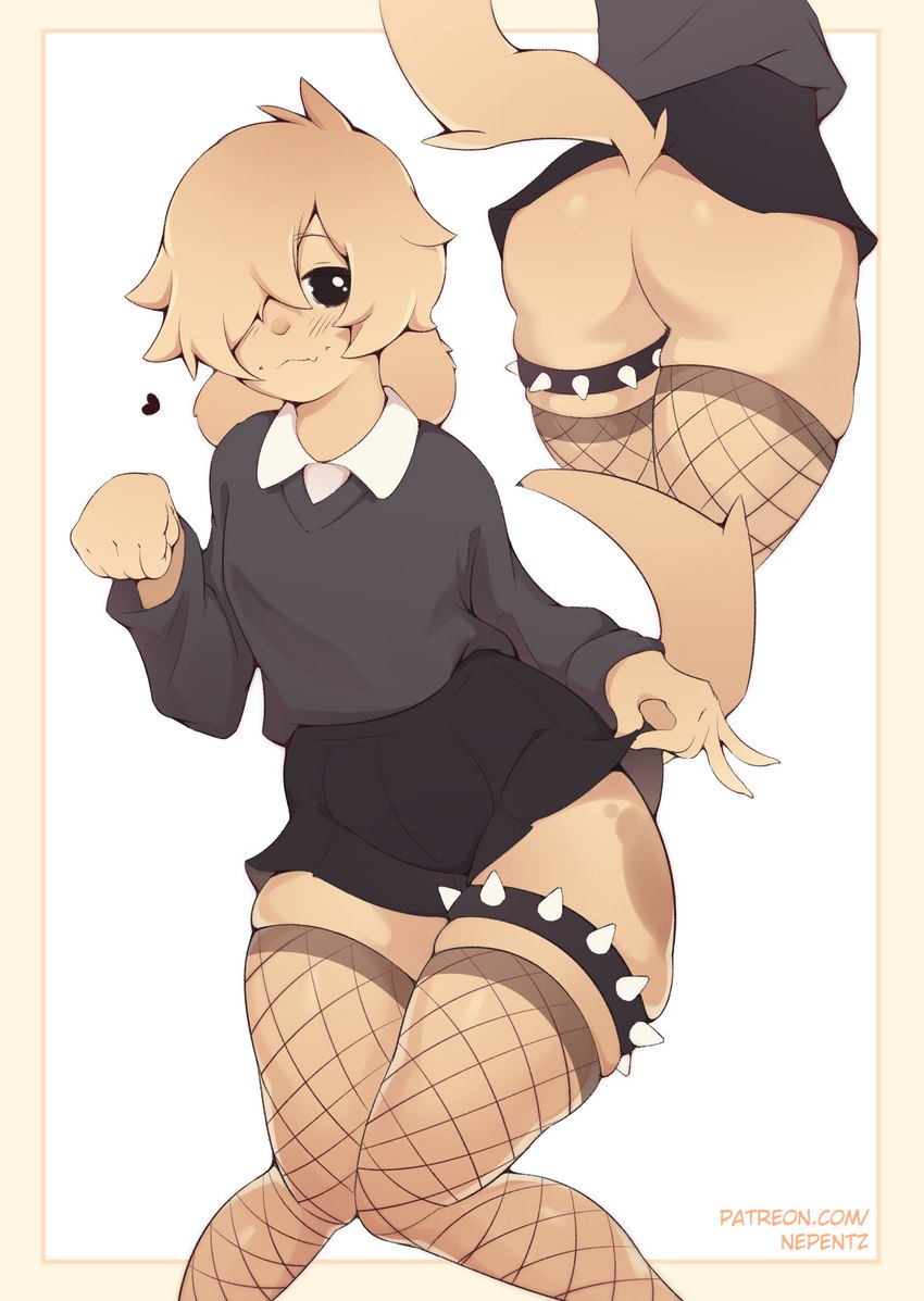 anthro bottomwear butt close-up clothed clothing clothing_lift crossdressing femboy fishnet_clothing fishnet_legwear front_view fully_clothed garter_straps hair hair_over_eye heart_symbol legwear long_ears looking_at_viewer male one_eye_obstructed raised_tail rear_view skirt skirt_lift smile smiling_at_viewer solo stockings sweater tail tail_under_skirt topwear nepentz circle_game canid canine canis domestic_dog mammal absurd_res digital_media_(artwork) hi_res shaded