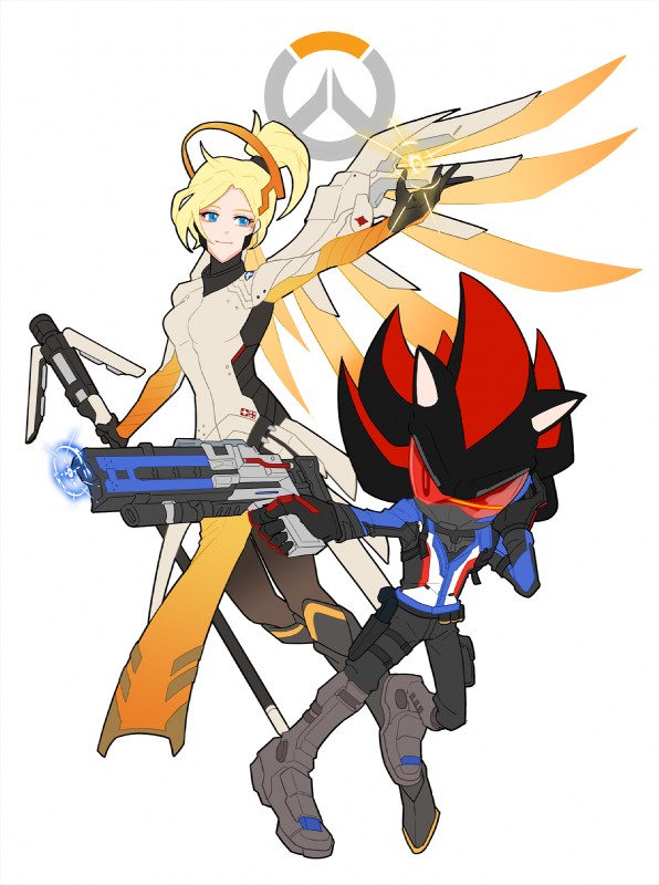 maria robotnik, mercy, shadow the hedgehog, and soldier 76 (sonic the hedgehog (series) and etc) created by tteum93