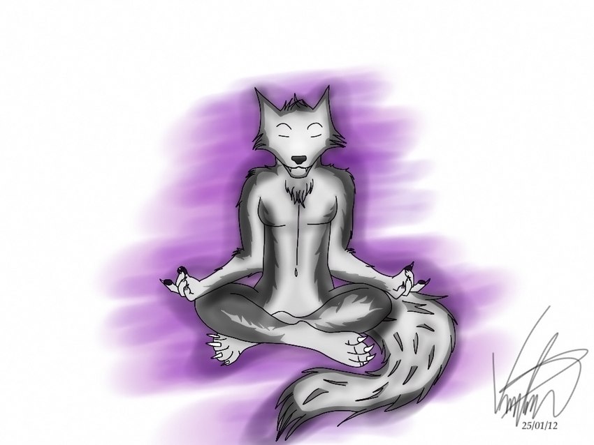 anthro black_nose crosslegged_pose eyes_closed fur grey_body grey_fur male meditation sitting itsjimmm jim_(itsjimmm) canid canine canis domestic_dog husky mammal nordic_sled_dog spitz 4:3