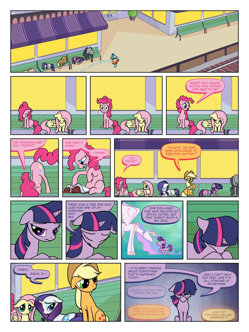 bench building cutie_mark dialogue downcast eyewear female feral folded_wings glasses group head_down horn male outside plant sad sitting text wings arofatamahn friendship_is_magic hasbro my_little_pony mythology applejack_(mlp) fluttershy_(mlp) garret_(arofatamahn) mane_six_(mlp) pinkie_pie_(mlp) princess_celestia_(mlp) rainbow_dash_(mlp) rarity_(mlp) twilight_sparkle_(mlp) avian earth_pony equid equine gryphon horse mammal mythological_avian mythological_creature mythological_equine pegasus pony unicorn winged_unicorn 3:4 english_text hi_res unavailable_at_source