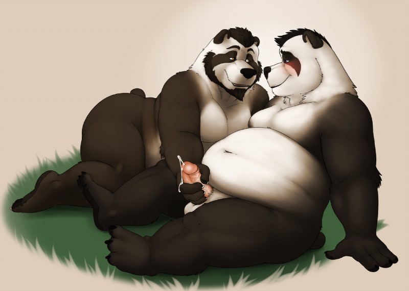 anthro balls belly duo erection fur genitals krone_bear male male/male nude overweight penis simple_background kronexfire blizzard_entertainment warcraft bear mammal pandaren 2016