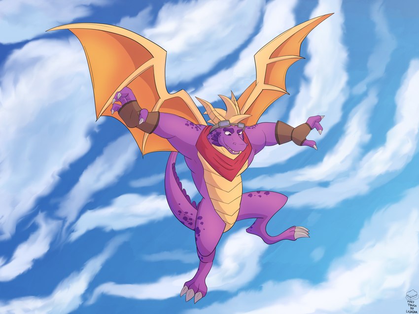 3_toes 4_fingers aged_up anthro anthrofied biped claws clothing cloud countershading eyewear eyewear_on_head feet finger_claws fingerless_gloves fingers flying gloves goggles goggles_on_head handwear male purple_body sky solo tail toes wings donttouchmylasagna activision mythology spyro_the_dragon balloonist_spyro spyro dragon mythological_creature mythological_scalie scalie 2021 4:3 absurd_res full-length_portrait hi_res portrait