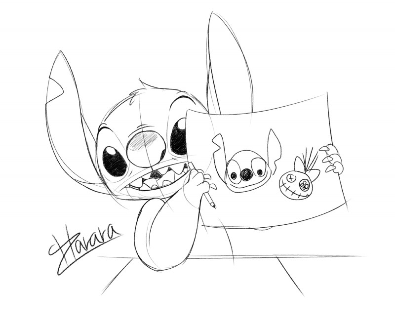 claws drawing dual_holding head_tuft holding_art holding_drawing holding_object holding_pencil holding_writing_utensil looking_at_viewer notched_ear open_mouth open_smile paper pencil_(object) simple_background smile solo tuft white_background writing_utensil harara disney lilo_and_stitch scrump stitch_(lilo_and_stitch) alien experiment_(lilo_and_stitch) 6:5 digital_drawing_(artwork) digital_media_(artwork) greyscale hi_res monochrome sketch