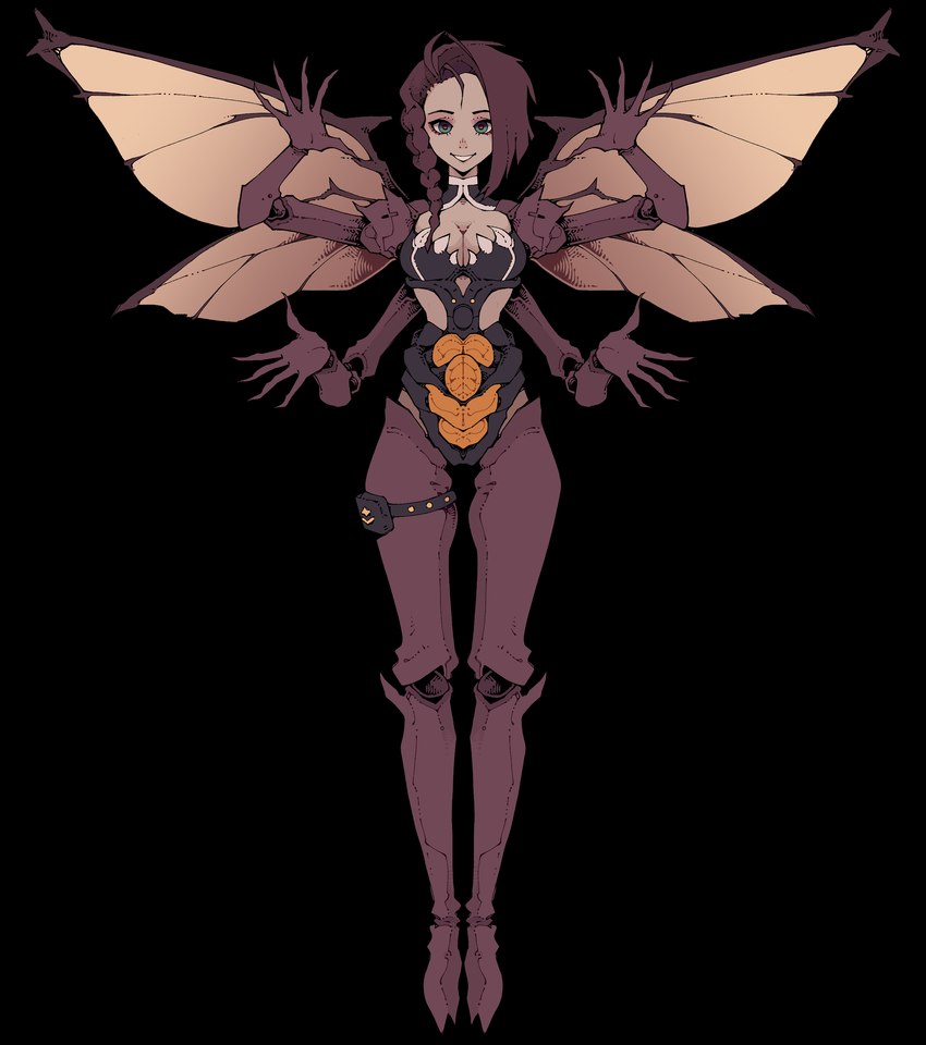 4_arms 4_wings 5_fingers back_wings barefoot black_background black_body black_exoskeleton blue_eyes braided_hair breasts brown_body brown_exoskeleton brown_hair camel_toe cleavage clothed clothing exoskeleton eyebrows feet female fingers hair insect_wings legband long_hair looking_at_viewer mostly_nude multi_arm multi_limb multi_wing multicolored_body multicolored_exoskeleton pouch_(clothing) pupils red_pupils simple_background smile smiling_at_viewer solo teeth unusual_teeth white_body white_skin wings yellow_body yellow_exoskeleton yellow_wings mackleng vtuber synamaur animal_humanoid ant ant_humanoid arthropod arthropod_humanoid humanoid hymenopteran hymenopteran_humanoid insect insect_humanoid 2023 absurd_res colored hi_res